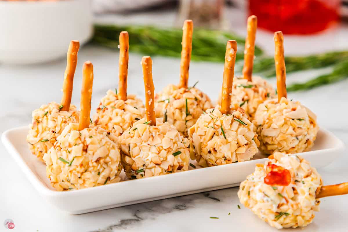 tray of mini cheese balls