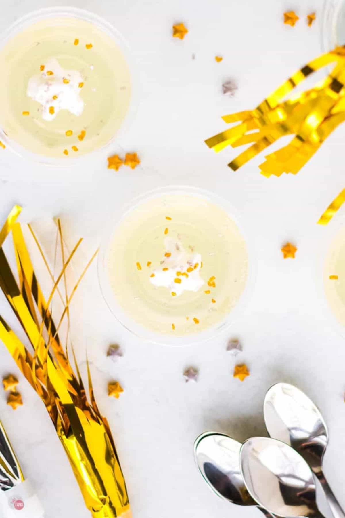 overhead show of jello in a cup with sparklers