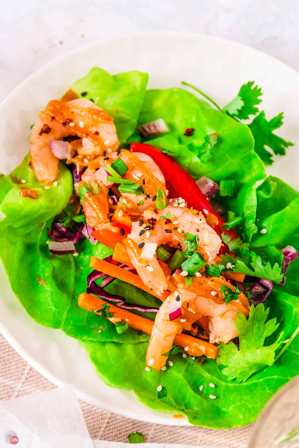 asian lettuce wrap with shrimp on a plate