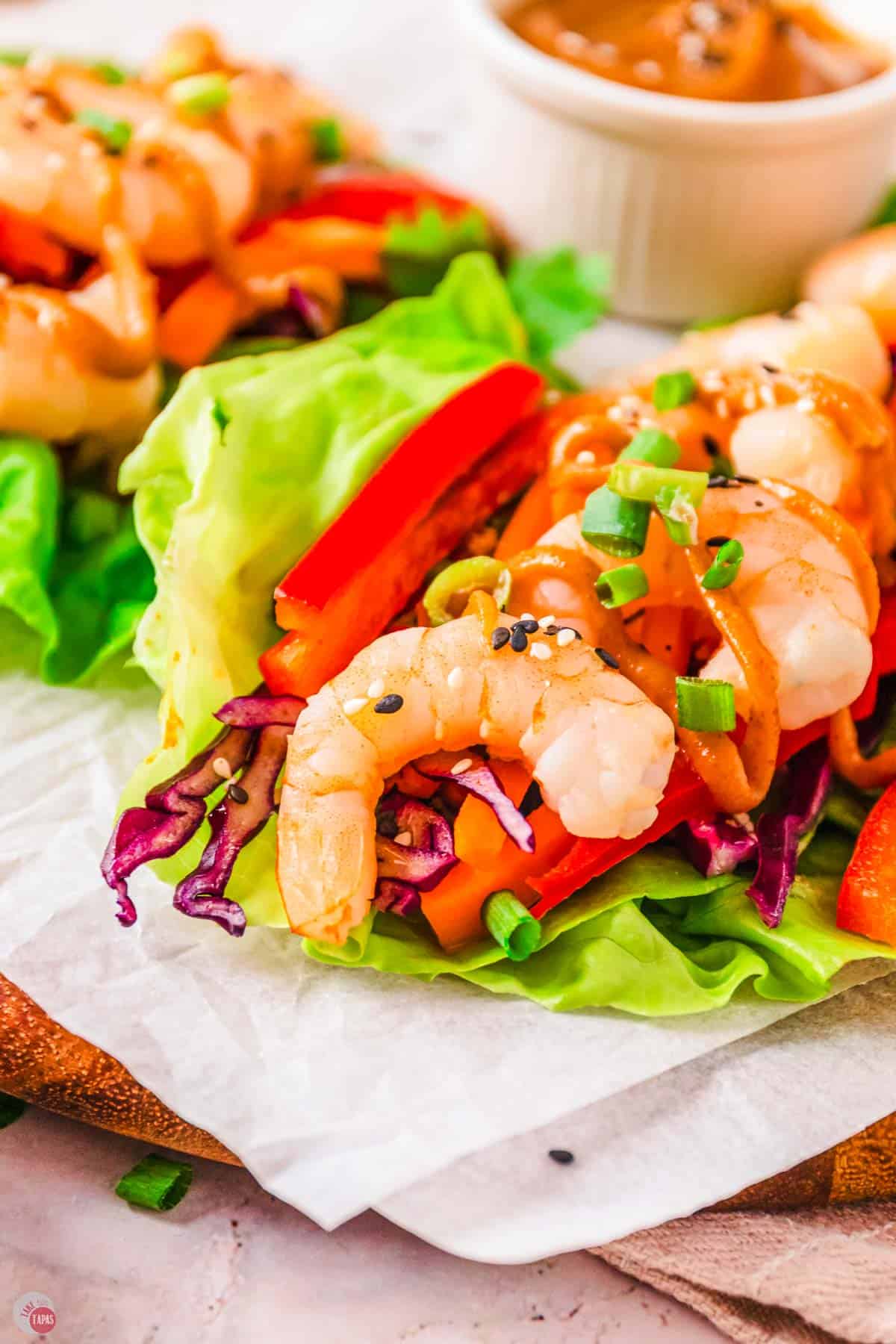 close up of shrimp on lettuce