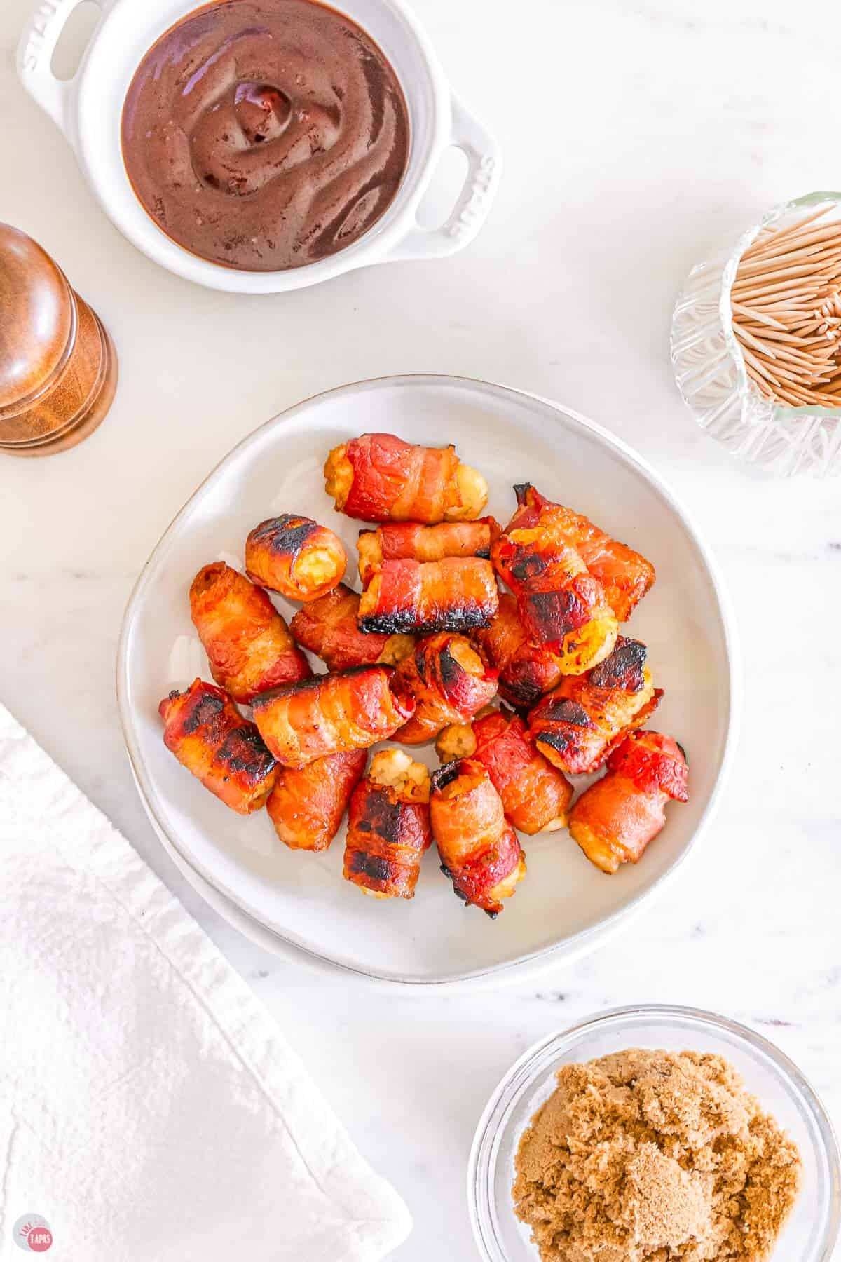 plate of bacon wrapped tater tots