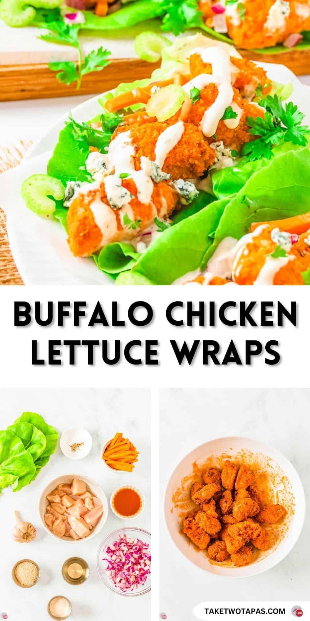 pinterest pin image for buffalo chicken lettuce wraps