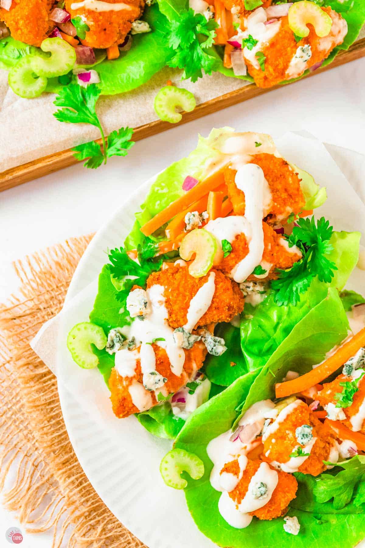 plate of buffalo chicken lettuce wraps