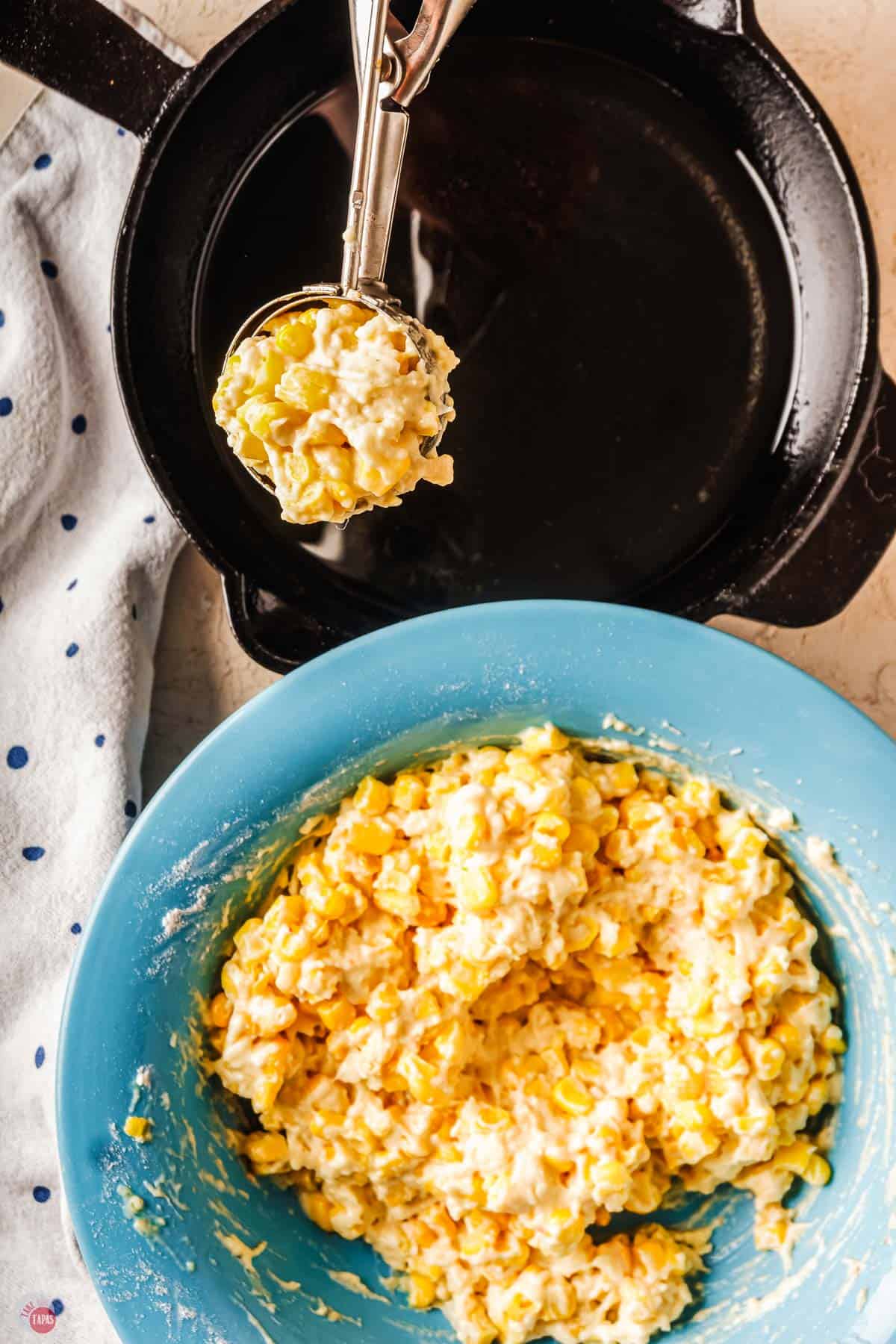 ice cream scoop with corn nugget batter