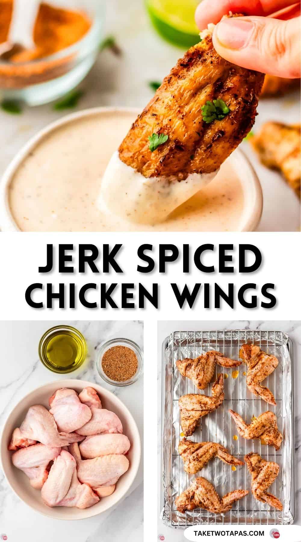 pinterest pin image for jerk seasoned chicken wings