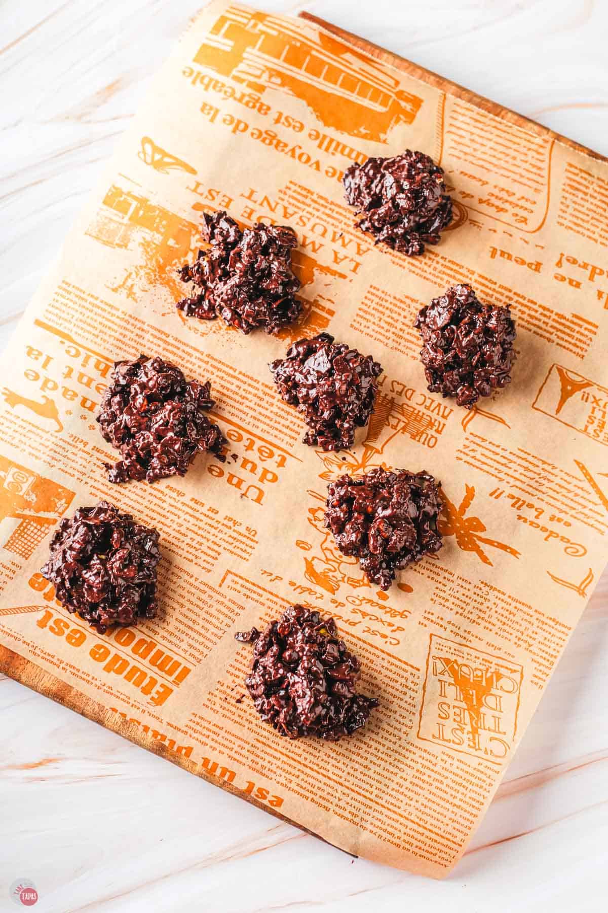 parchment paper with snack clusters on it