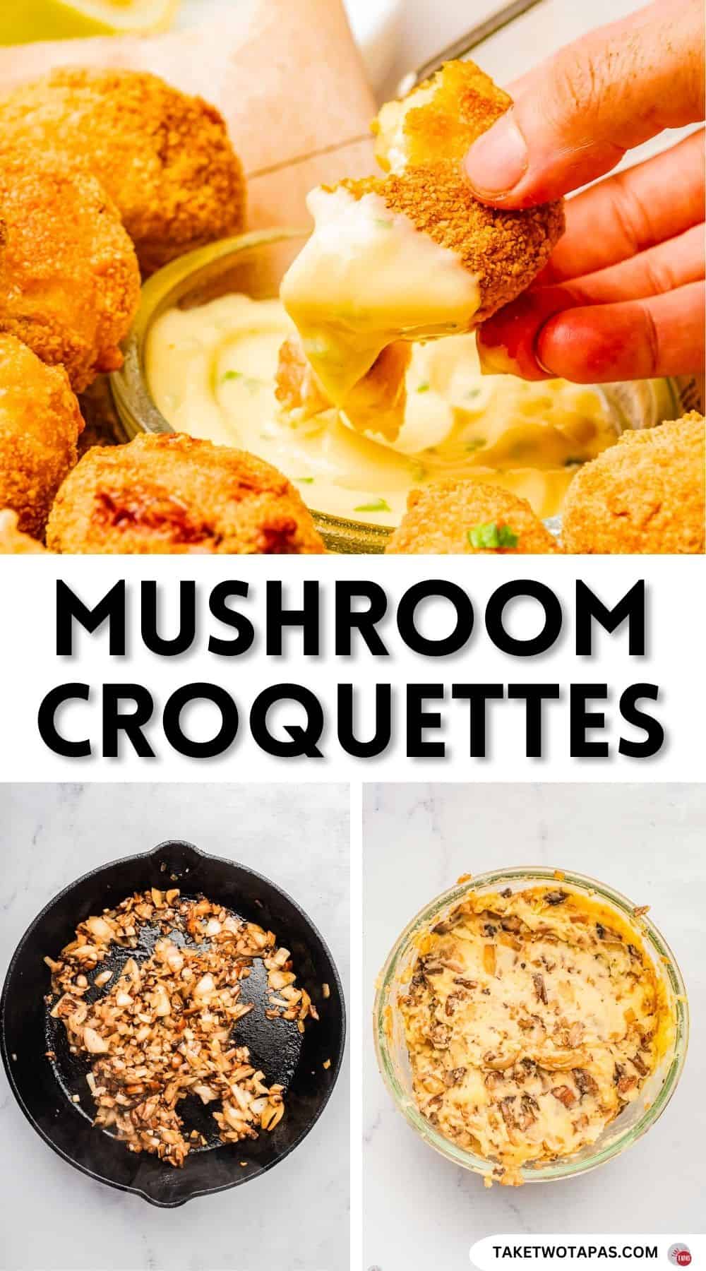 Pinterest pin image for mushroom croquettes