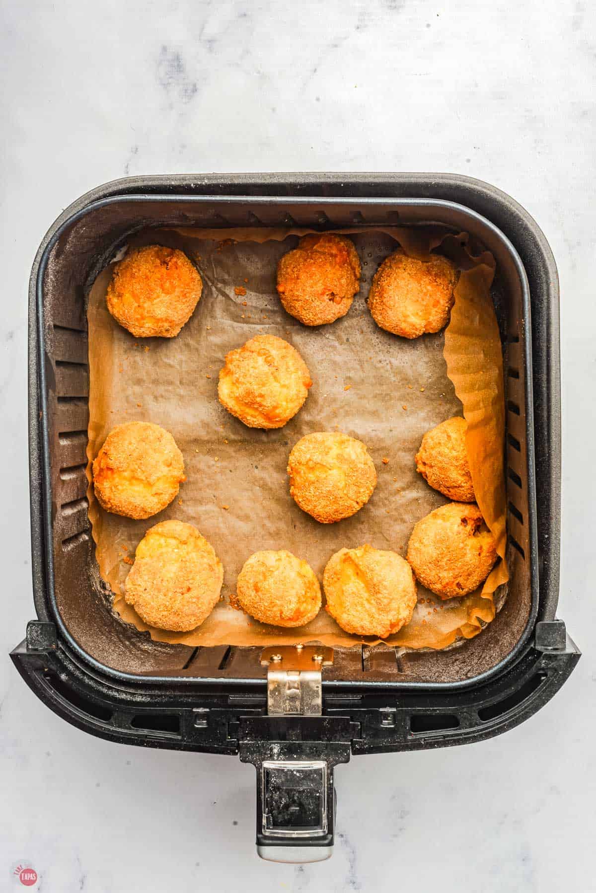 air fried mushroom croquettes in an air fryer basket